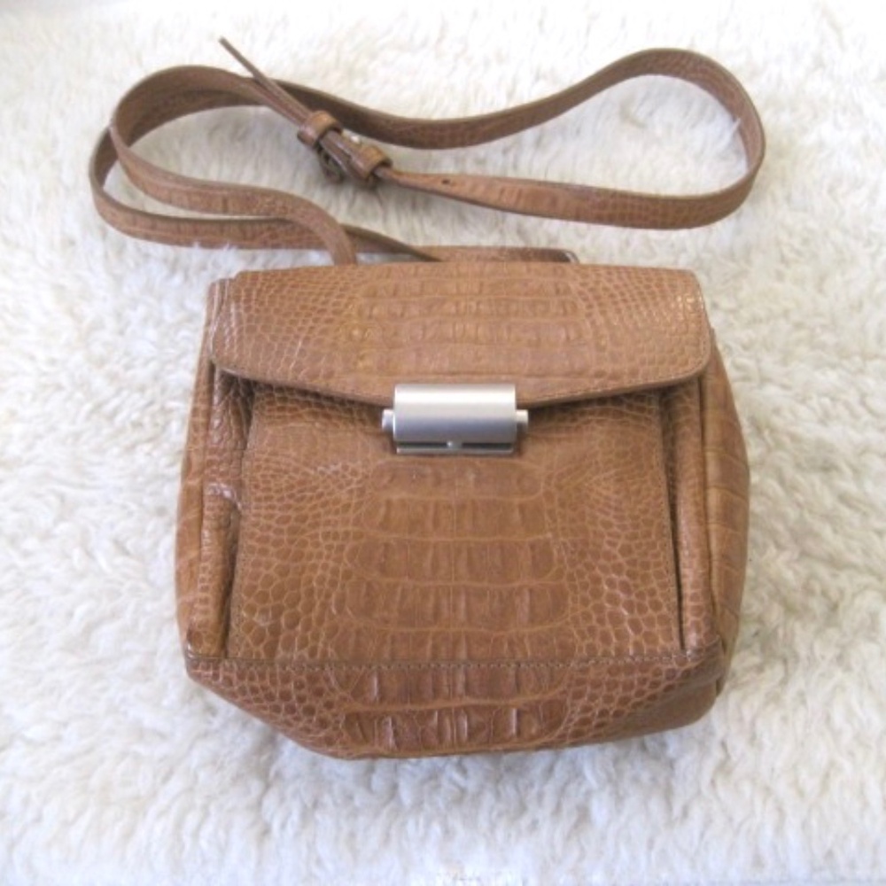 Joan & David Croc Embossed Leather Crossbody Bag
